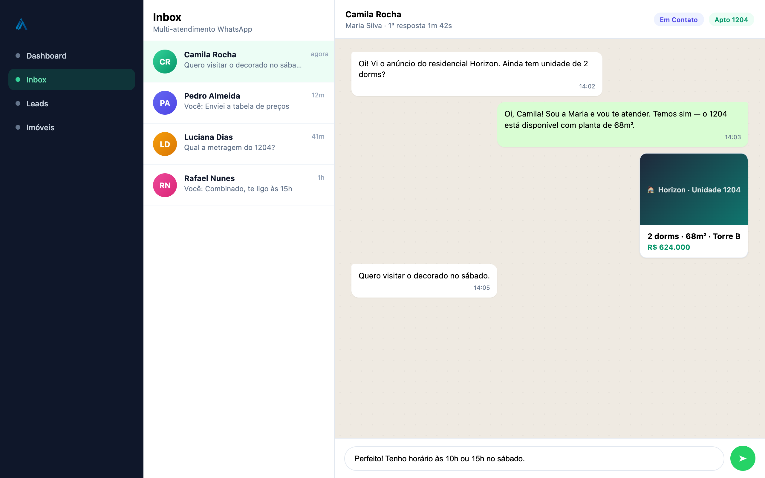 Inbox com card de imóvel